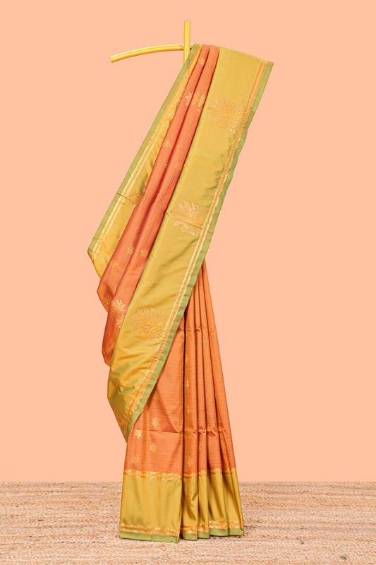 Orange zari butta saree