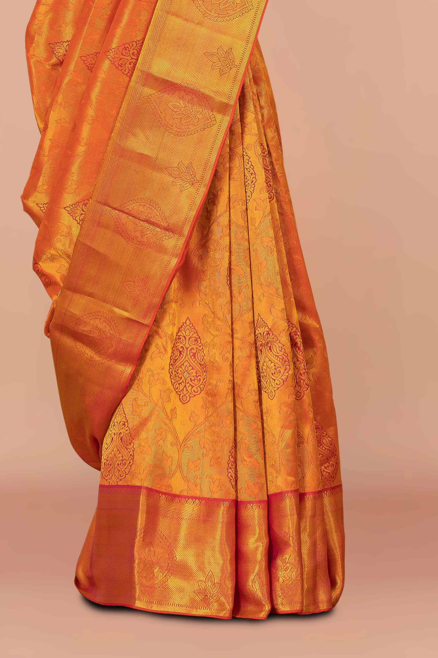 Orange zari pallu silk saree