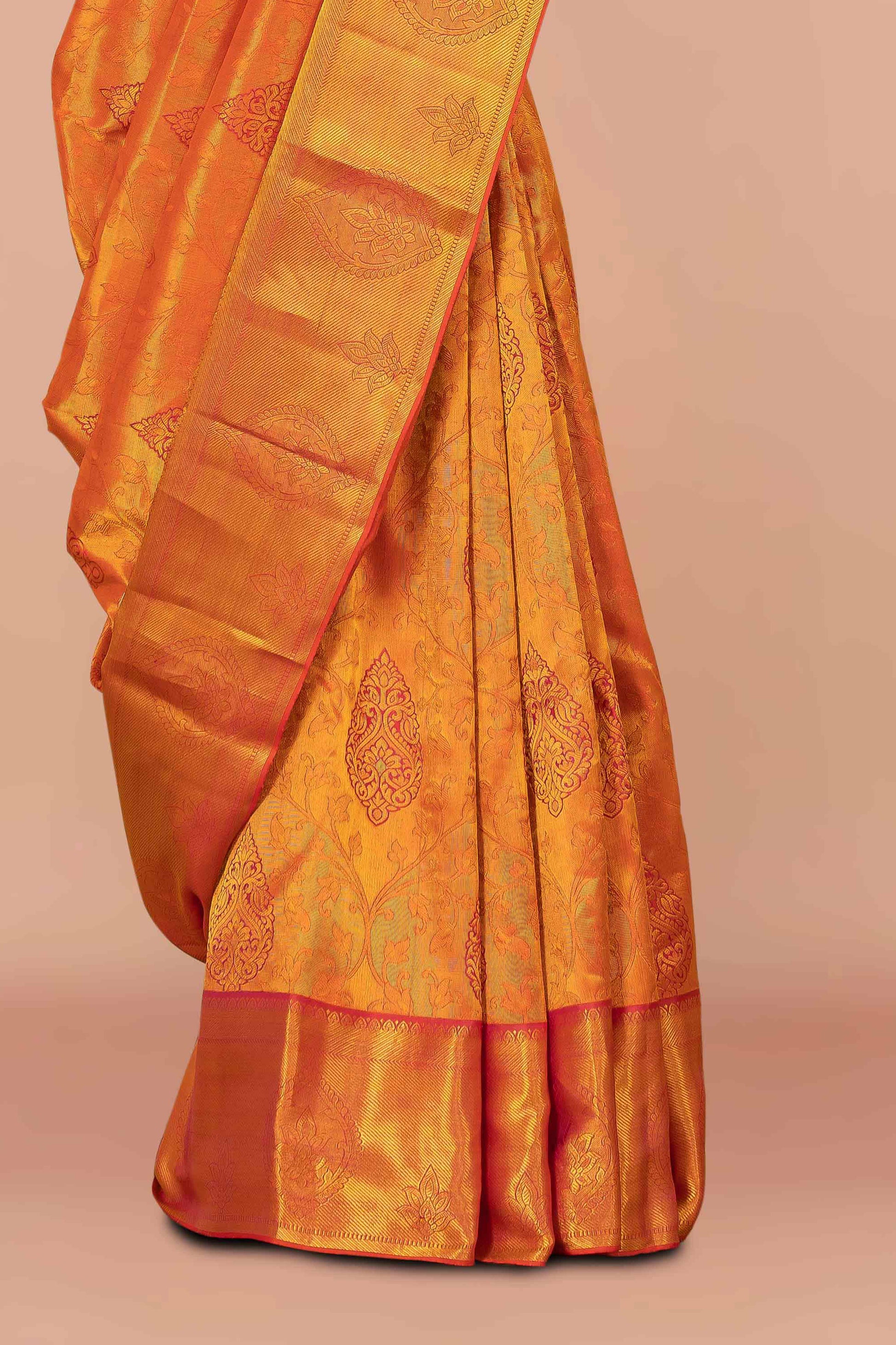 Orange zari pallu silk saree