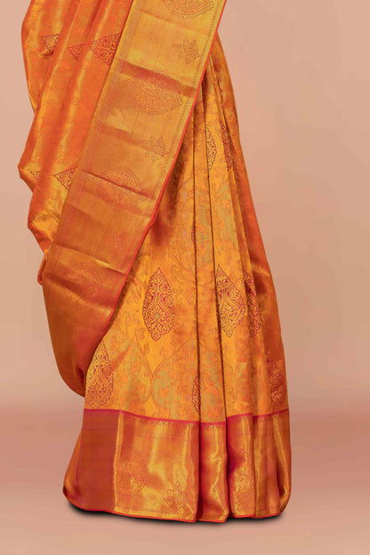 Orange zari pallu silk saree