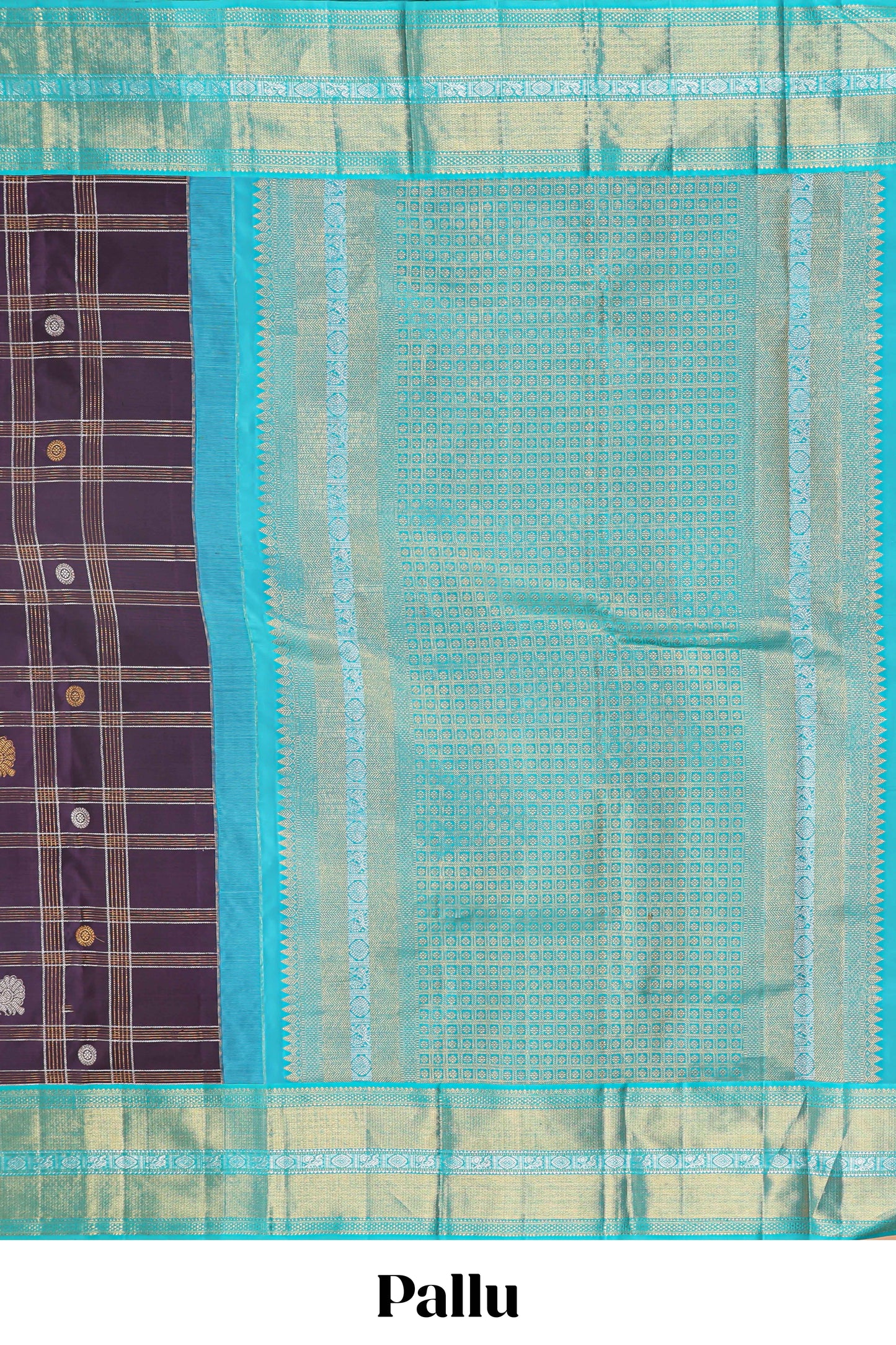 Violet checked  peacock and floral zari butta parambariya pattu saree with contrast zari border and pallu