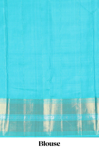 Violet checked  peacock and floral zari butta parambariya pattu saree with contrast zari border and pallu