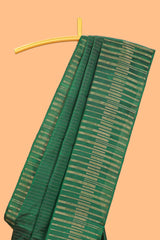Borderless green parambariya pattu saree with zari stripes and matching checked zari pallu