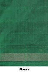 Borderless green parambariya pattu saree with zari stripes and matching checked zari pallu