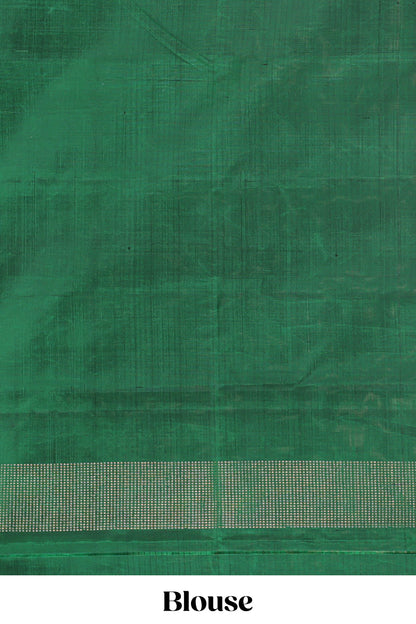 Borderless green parambariya pattu saree with zari stripes and matching checked zari pallu