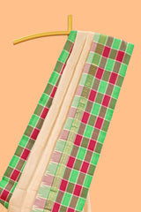Sandal plain parambariya pattu saree with contrast checked ikkat style border and zari striped pallu