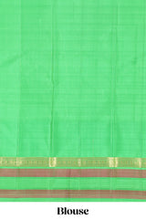 Sandal plain parambariya pattu saree with contrast checked ikkat style border and zari striped pallu