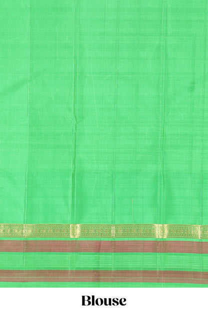 Sandal plain parambariya pattu saree with contrast checked ikkat style border and zari striped pallu
