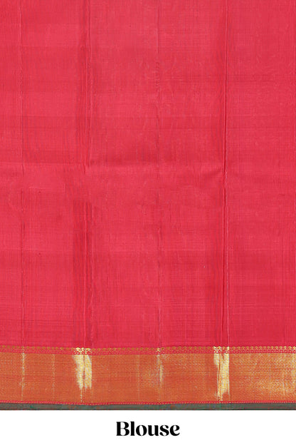 Multi color checked parambariya pattu saree with self zari border and contrast striped pallu
