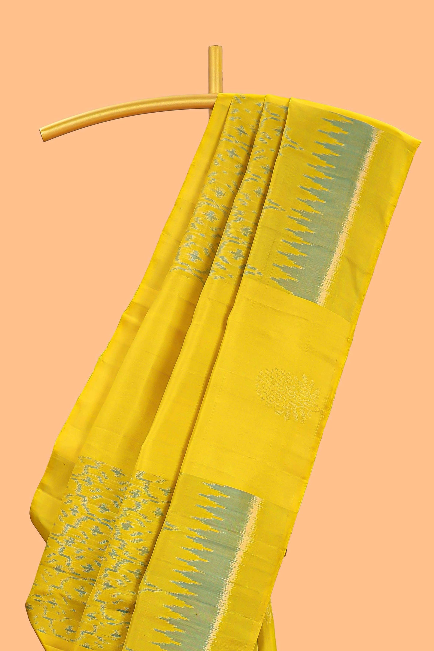 Lemon yellow parambariya pattu saree with self zari border and contrast blouse