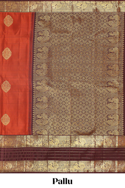 Red zari butta parambariya pattu saree with contrast striped bentex border and blouse