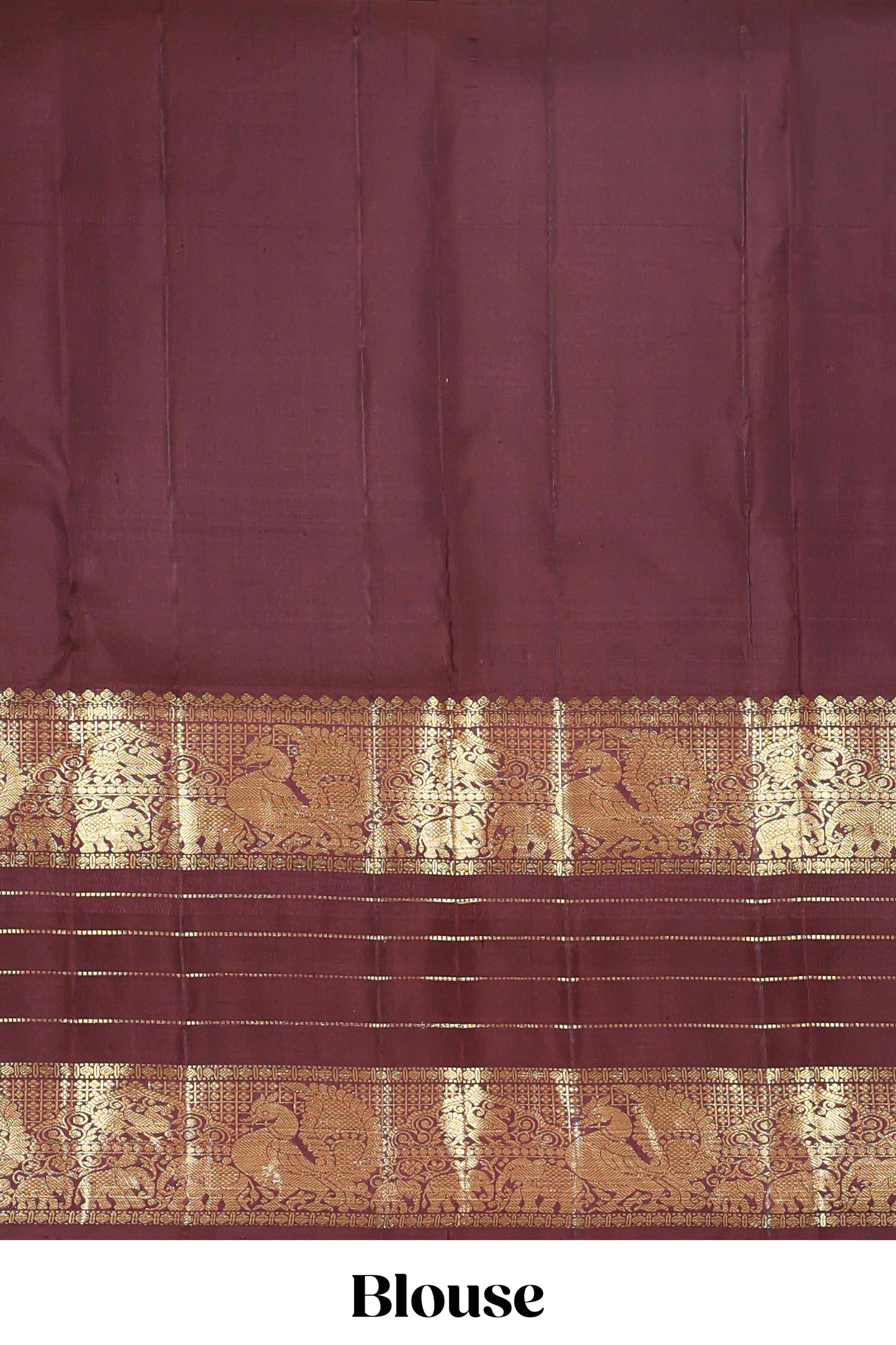 Red zari butta parambariya pattu saree with contrast striped bentex border and blouse