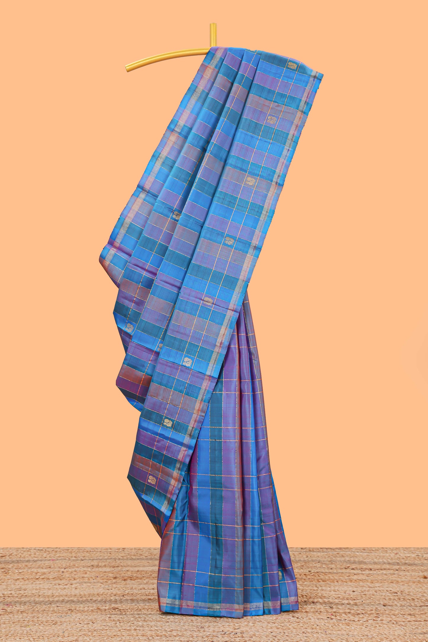 Multi color zari stripes and butta parambariya pattu saree with self zari border and matching blouse