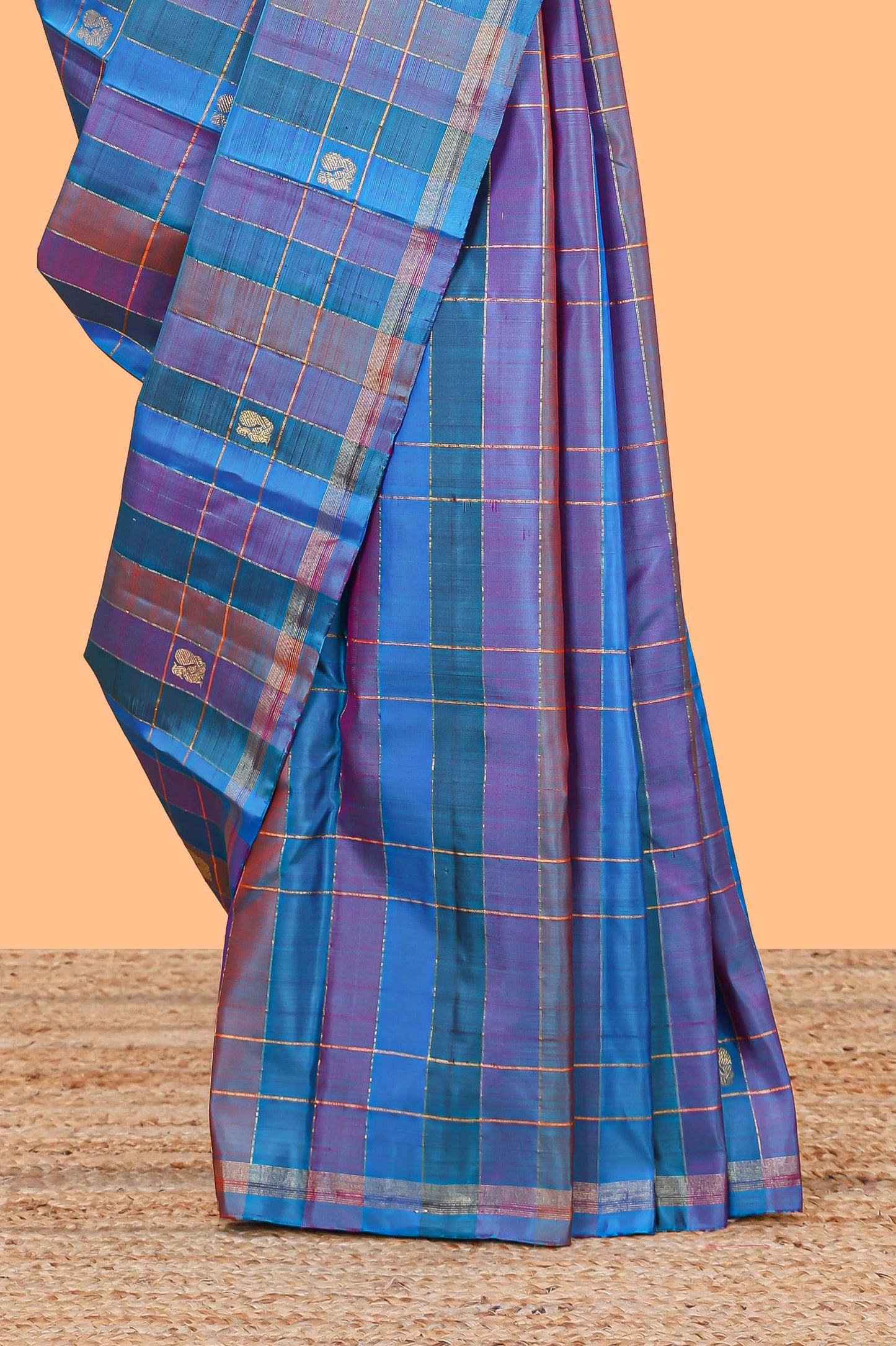 Multi color zari stripes and butta parambariya pattu saree with self zari border and matching blouse