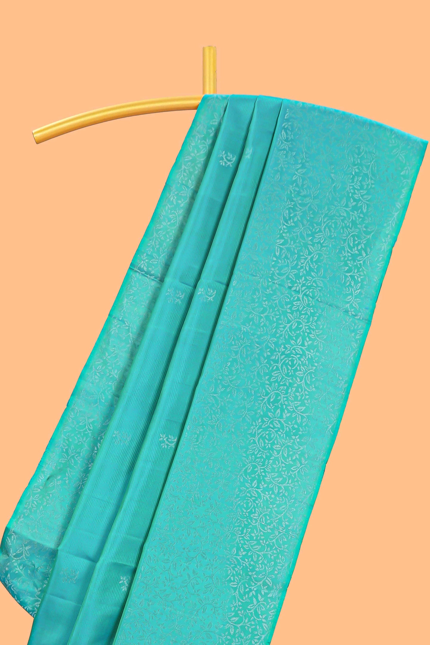 Borderless turquoise green zari stripes and butta parambariya pattu saree with self pallu and matching blouse