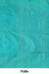 Borderless turquoise green zari stripes and butta parambariya pattu saree with self pallu and matching blouse
