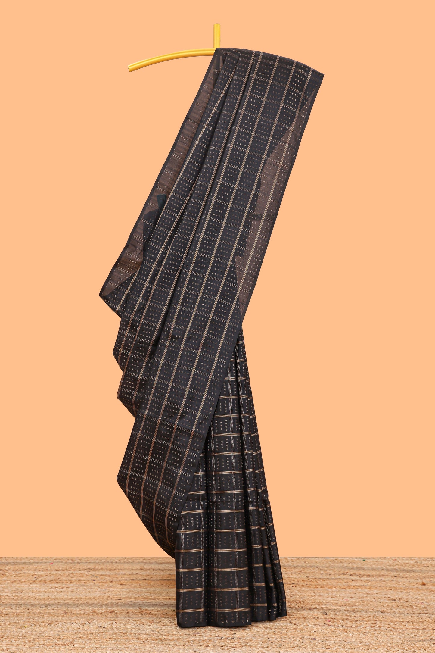 Borderless black zari checked parambariya pattu saree with contrast pallu and checked blouse