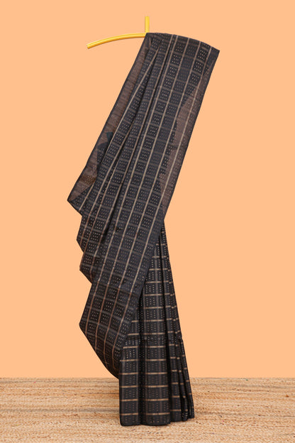 Borderless black zari checked parambariya pattu saree with contrast pallu and checked blouse