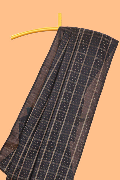 Borderless black zari checked parambariya pattu saree with contrast pallu and checked blouse
