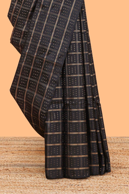 Borderless black zari checked parambariya pattu saree with contrast pallu and checked blouse