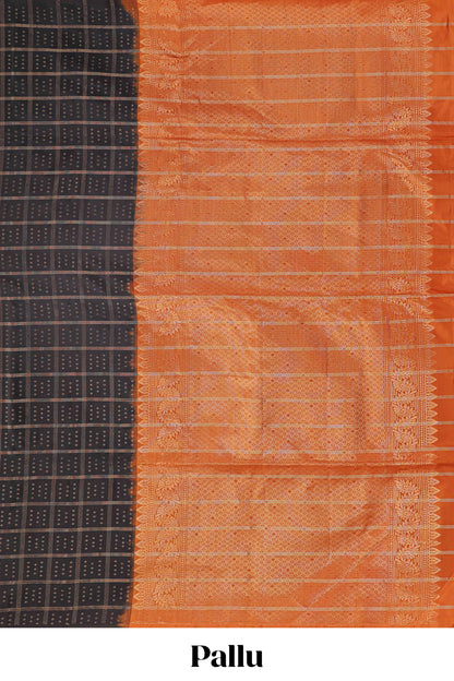 Borderless black zari checked parambariya pattu saree with contrast pallu and checked blouse