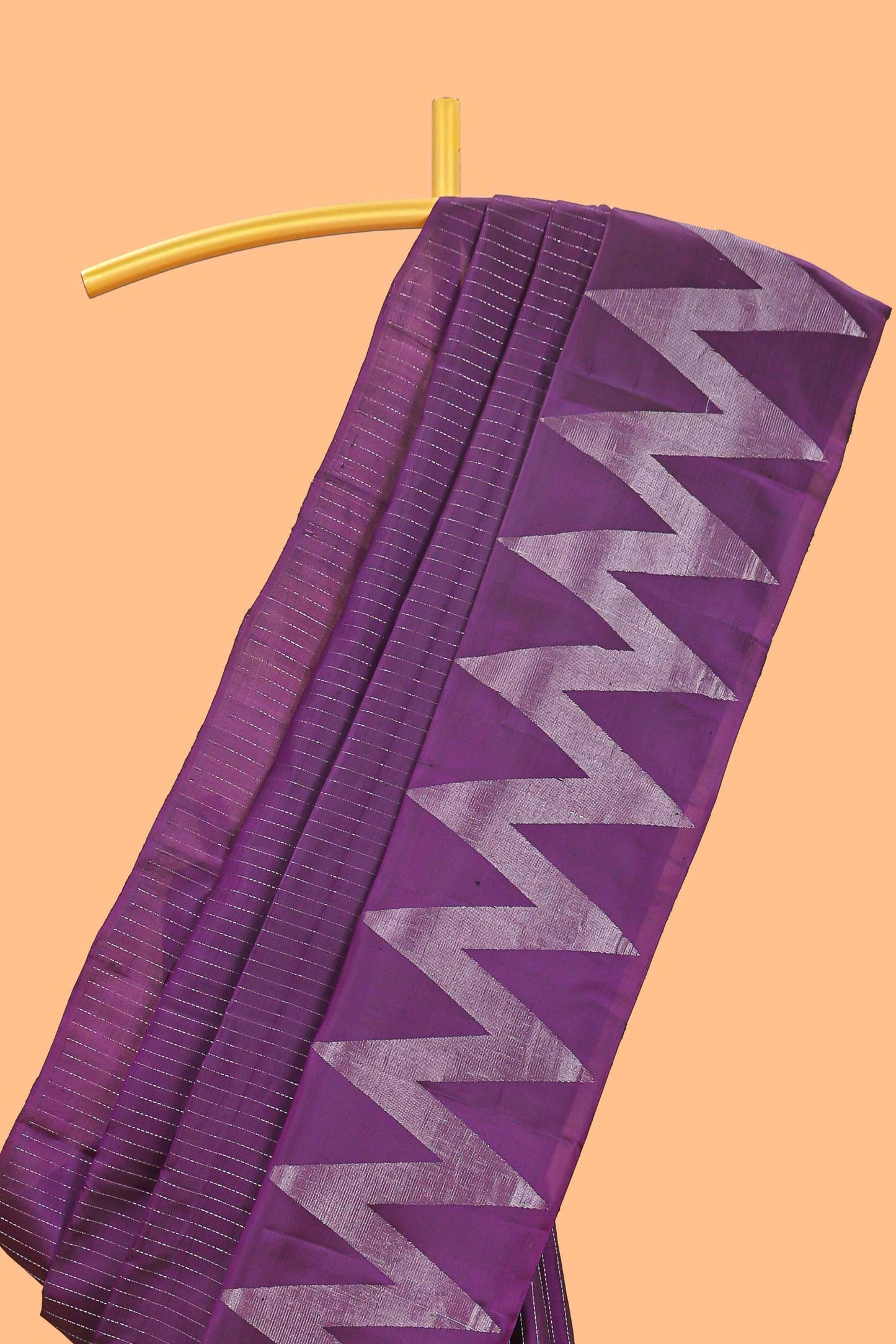 Violet striped parambariya pattu saree with self chevron border and matching pallu