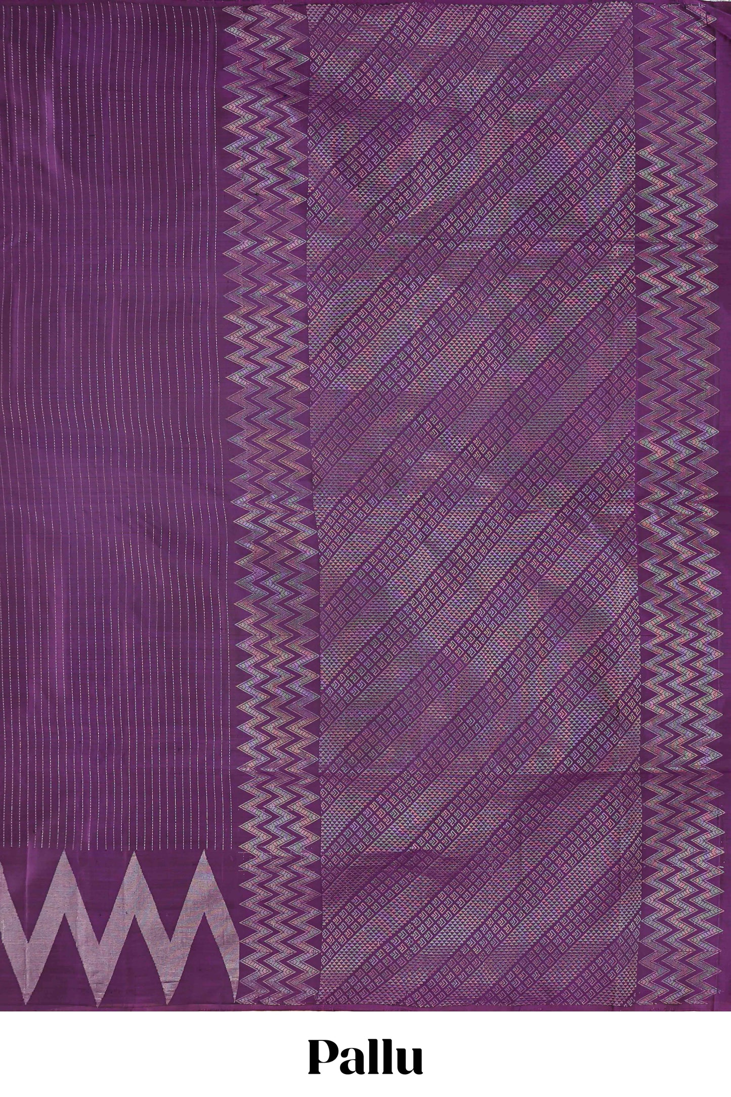 Violet striped parambariya pattu saree with self chevron border and matching pallu