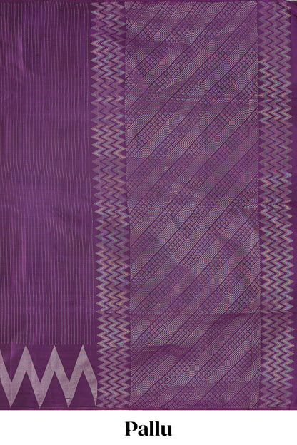 Violet striped parambariya pattu saree with self chevron border and matching pallu