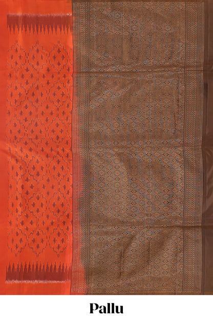 Orange ikkat style parambariya pattu saree with self border and contrast pallu