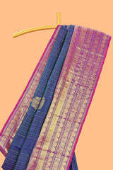 Blue zari butta dotted stripes parambariya pattu saree with contrast border and pallu