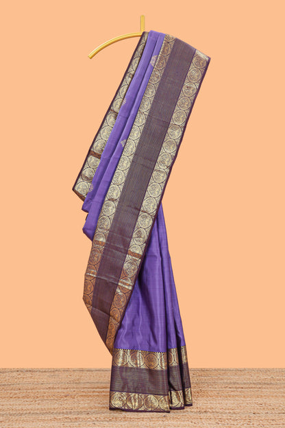 Violet zari butta parambariya pattu saree with contrast bentex border and pallu