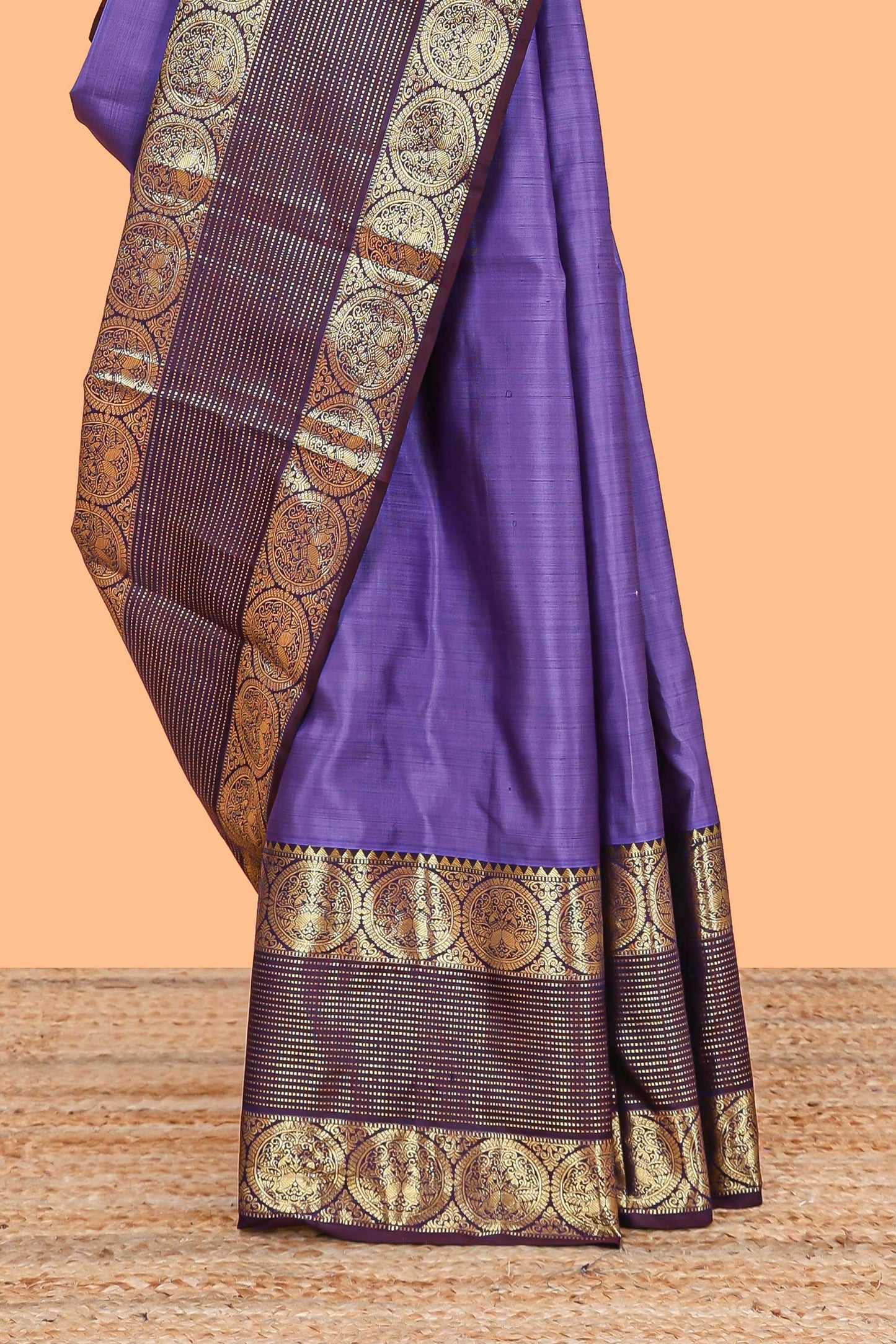 Violet zari butta parambariya pattu saree with contrast bentex border and pallu