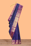 Blue zari striped parambariya pattu saree with contrast zari border and blouse
