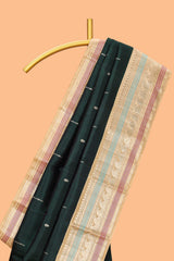 Bottle green geometric motifs design parambariya pattu saree with contrast border and blouse