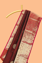 Maroon zari motifs design parambariya pattu saree with contrast border and blouse