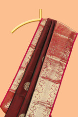 Maroon zari motifs design parambariya pattu saree with contrast border and blouse