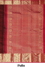 Maroon zari motifs design parambariya pattu saree with contrast border and blouse