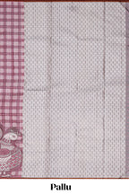 Borderless soft maroon checked & bird design parambariya pattu saree with contrast border and printed blouse
