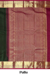 Green floral zari motifs design parambariya pattu saree with contrast border and blouse