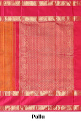 Orange zari checked parambariya pattu saree with contrast bentex border and blouse