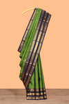 Green zari motifs parambariya pattu saree with contrast zari border and blouse