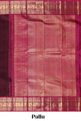 Maroon zari motifs parambariya pattu saree with contrast zari border and blouse