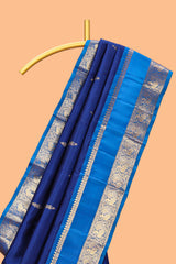 Blue zari motifs parambariya pattu saree with contrast zari border and blouse