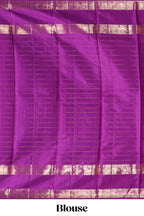 Midnight blue checked zari motifs parambariya pattu saree with self zari border and contrast blouse
