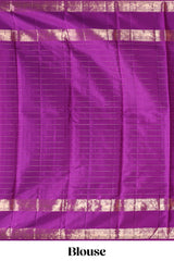 Midnight blue checked zari motifs parambariya pattu saree with self zari border and contrast blouse