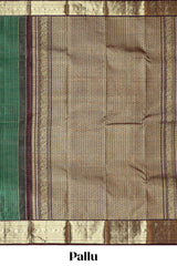 Green checked floral design zari motifs parambariya pattu saree with contrast zari border and contrast blouse