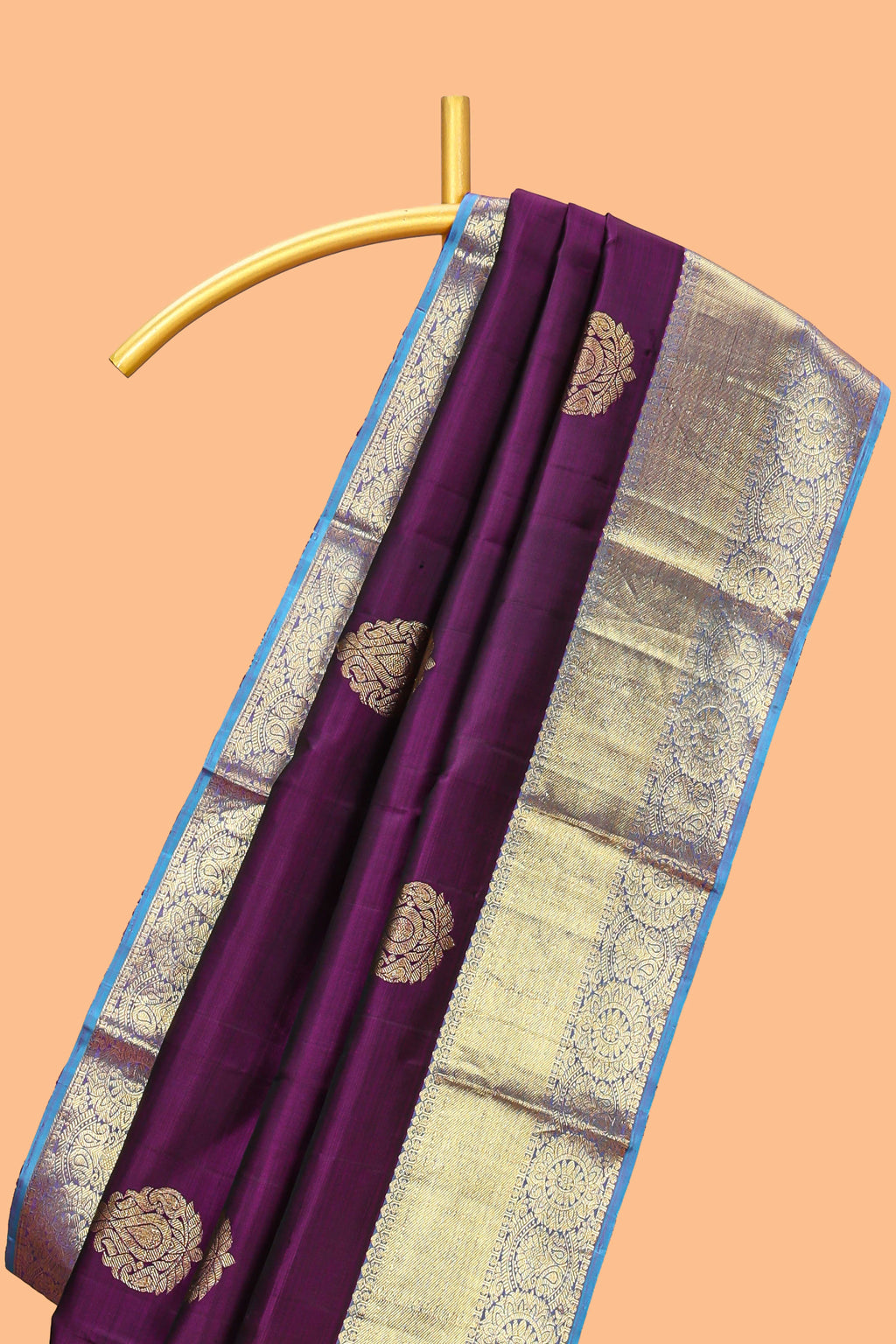 Purple zari motifs design  parambariya pattu saree with contrast zari border and contrast blouse