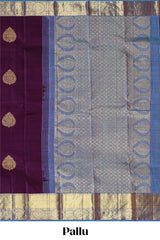 Purple zari motifs designparambariya pattu saree with contrast zari border and contrast blouse
