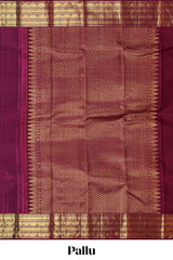 Magenta floral design zari motifs parambariya pattu saree with self zari border and matching blouse
