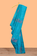 Borderless blue peacock design motifs parambariya pattu saree with contrast pallu and blouse